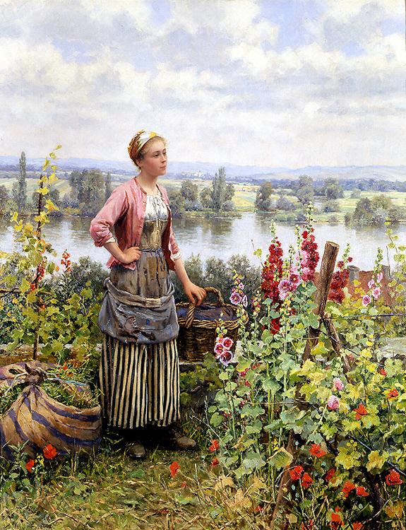 Daniel Ridgeway Knight Maria on the Terrace with a Bundle of Grass oil painting image
